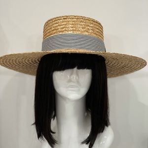 Summer Straw Hat with Blue and White Ribbon